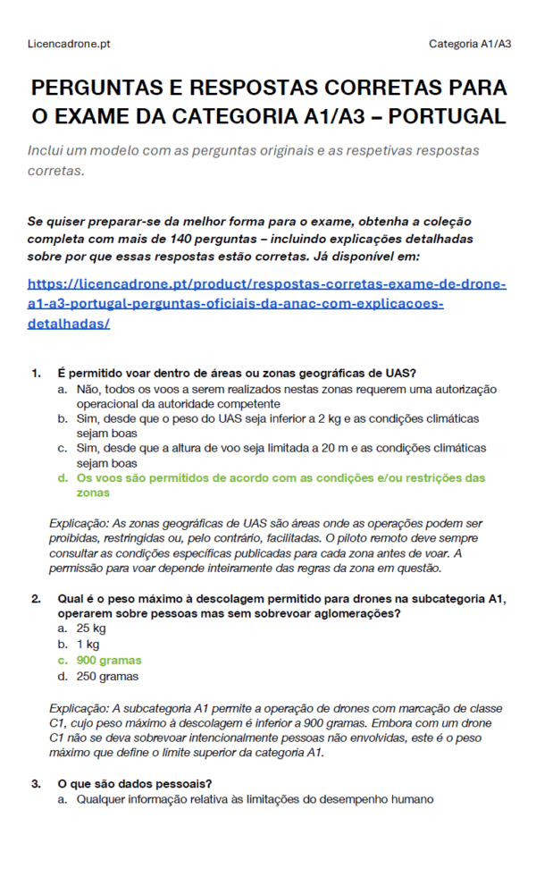 Respostas Corretas Exame de Drone A1/A3 Portugal – Perguntas Oficiais da ANAC com Explicações Detalhadas - Image 2