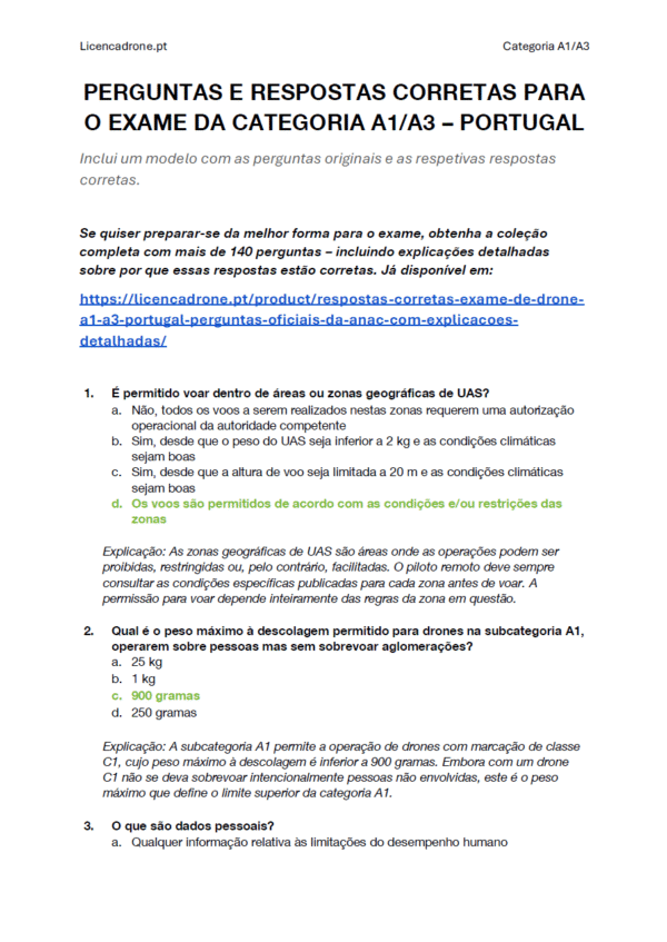 Respostas Corretas Exame de Drone A1/A3 Portugal – Perguntas Oficiais da ANAC com Explicações Detalhadas - Image 2