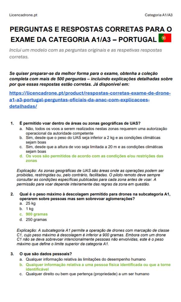 Respostas Corretas Exame de Drone A1/A3 Portugal – Perguntas Oficiais da ANAC com Explicações Detalhadas - Image 2