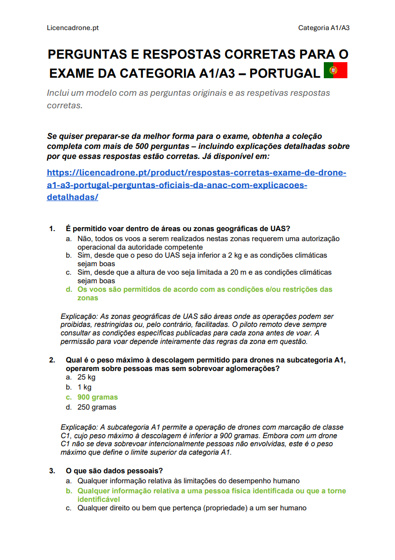 Respostas Corretas Exame de Drone A1/A3 Portugal – Perguntas Oficiais da ANAC com Explicações Detalhadas - Image 2
