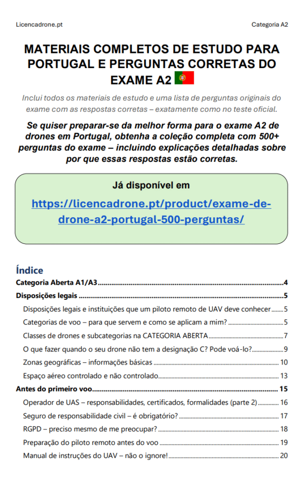 Exame de Drone A2 Portugal – 500+ Perguntas Oficiais ANAC com Respostas Detalhadas, Acesso Imediato e Garantia de Aprovação - Image 2
