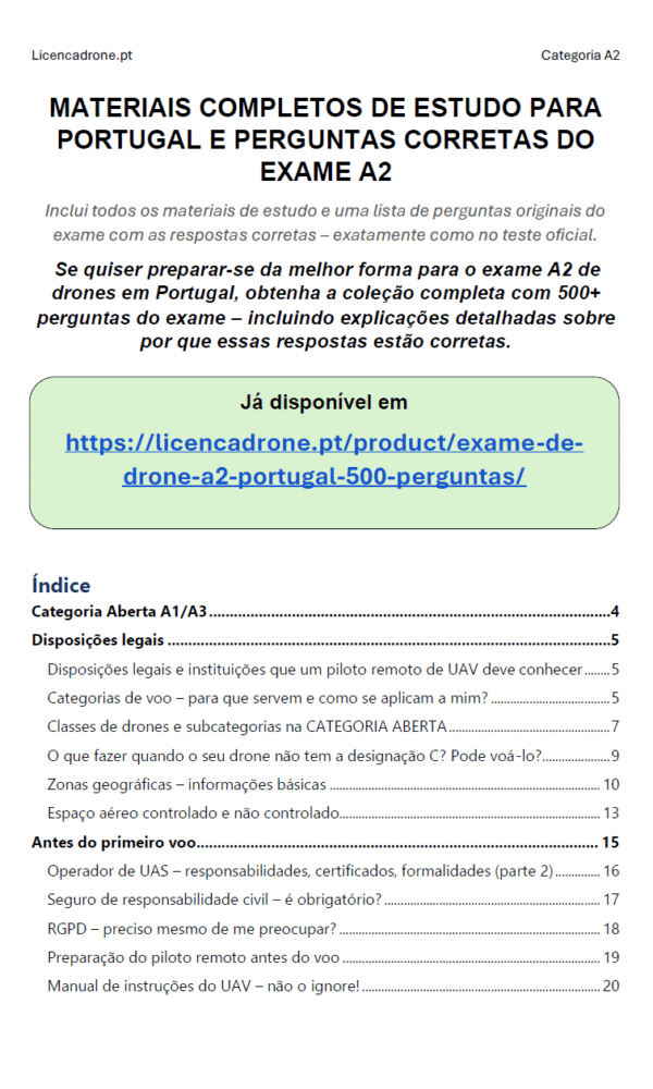 Exame de Drone A2 Portugal – 500+ Perguntas Oficiais ANAC com Respostas Detalhadas, Acesso Imediato e Garantia de Aprovação - Image 4