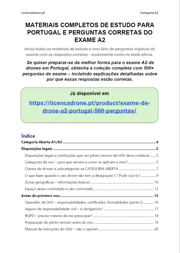 Exame de Drone A2 Portugal – 500+ Perguntas Oficiais ANAC com Respostas Detalhadas, Acesso Imediato e Garantia de Aprovação - Image 4